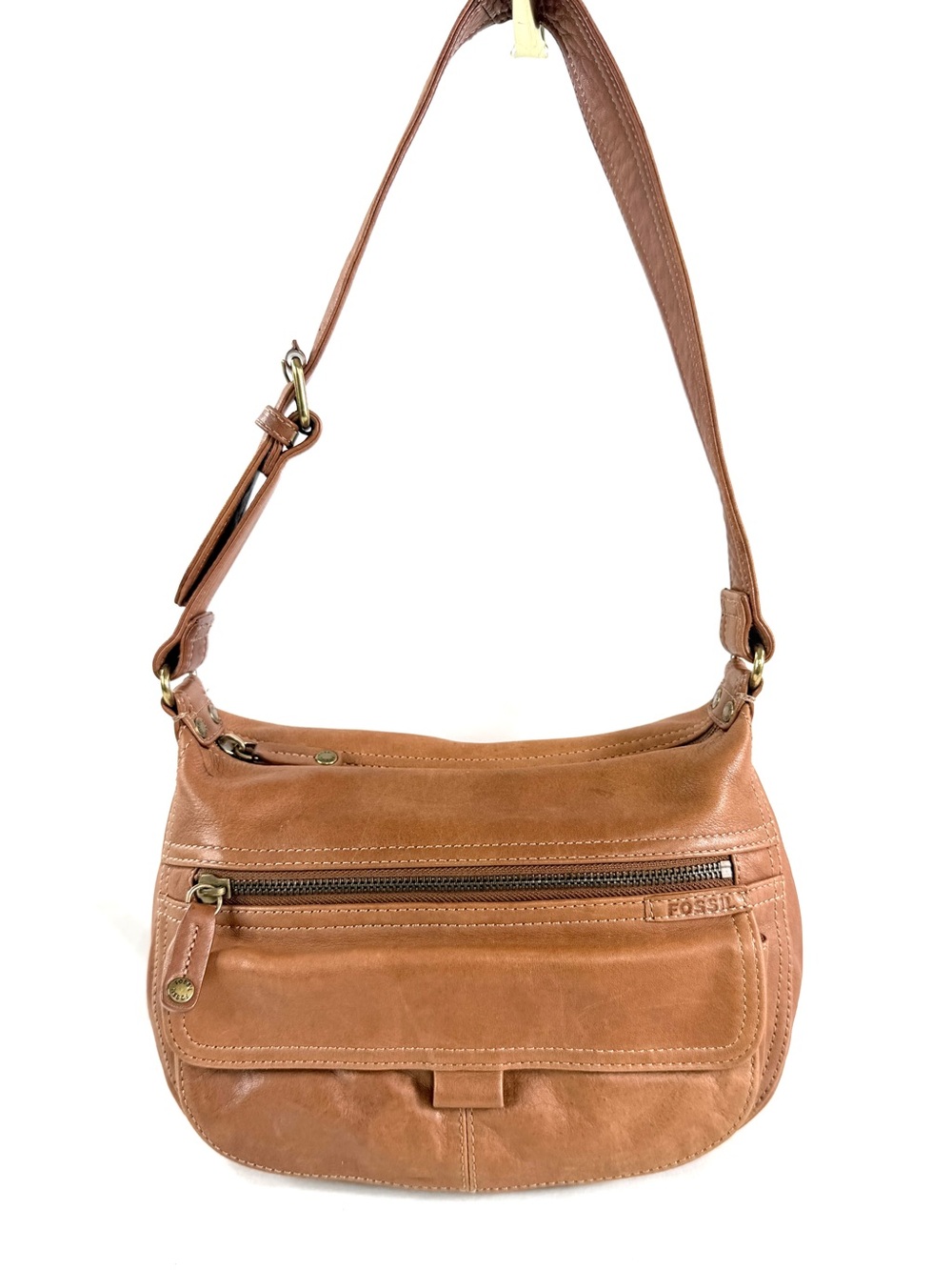 Fossil Brown Leather Small Shoulder Crossbody Bag Rounded zb8943 Outside ID Slot